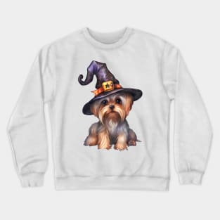 Watercolor Yorkshire Terrier Dog in Witch Hat Crewneck Sweatshirt